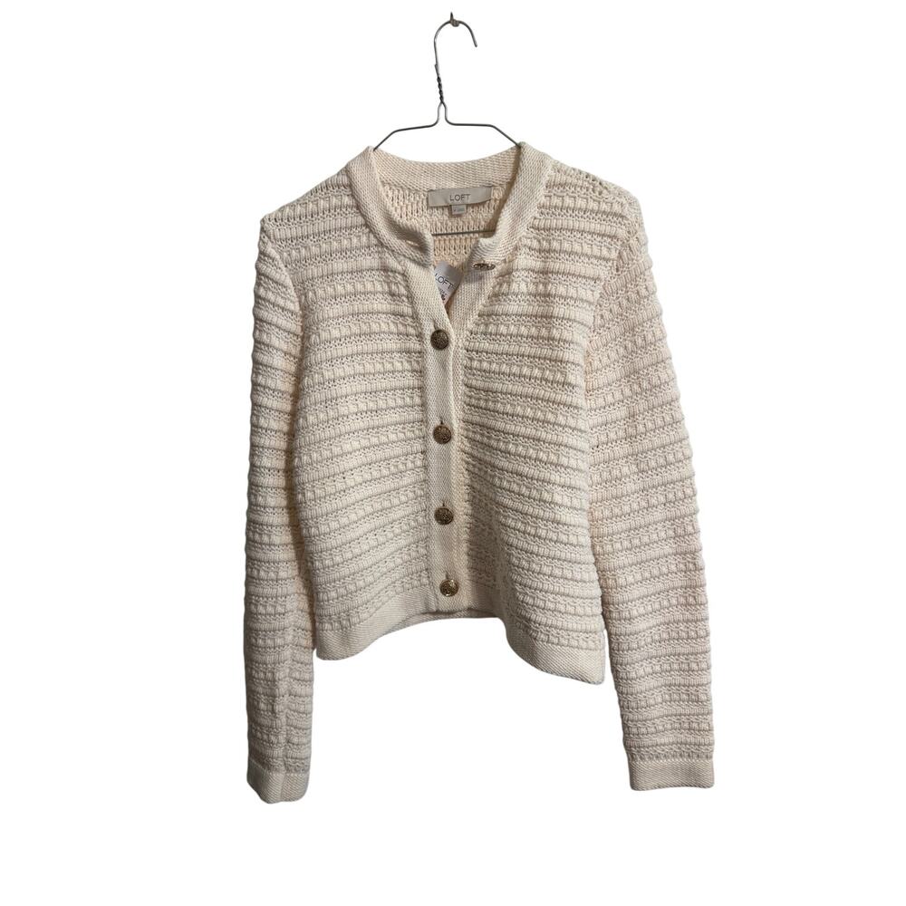 Loft Knitted Cream Cardigan with Gold Buttons NWT Women's Small